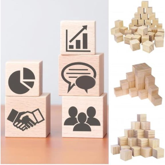 Cheers.US 10Pcs Building Block Wooden Square Ornament Home DIY Decor Education Kids Toy Fine Motor Skills Square, Home Ornament, Education Kids Toy for Children