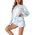 thumbnail image 4 of INSPIRE CHIC Women's Tie Dye Pajamas Long Sleeve Tops with Shorts Sleepwear Nightwear Casual Lounge Sets L Blue, 4 of 6