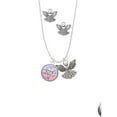thumbnail image 2 of Delight Jewelry Silvertone Domed Multi Color EMT Silver tone Guardian Angel Charm Necklace and Stud Earrings, 2 of 4