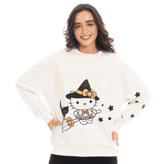 Hello Kitty BOO Women’s Crewneck Sweatshirt Long Sleeve Fleece Pullover, Size Small