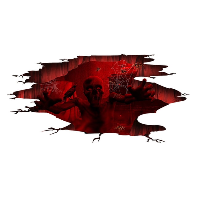 Autocollants de Décoration de Sol d'Halloween Horreur Squelette Homme Rouge Salon Maison