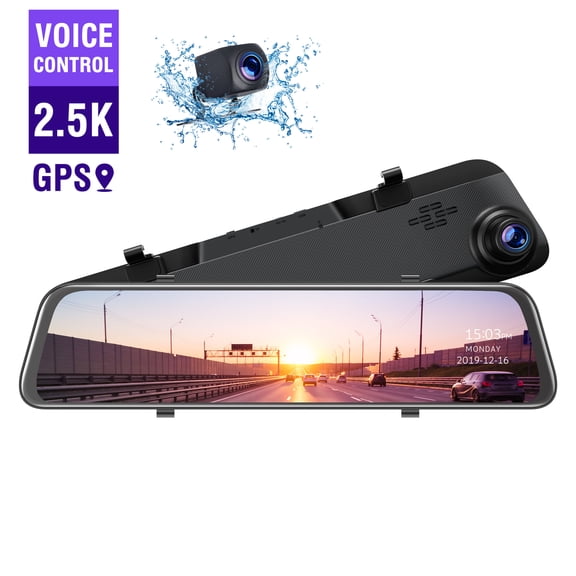 TOGUARD Dash Cam for Car, 12" Touchscreen Mirror Dashcam Front and Rear, 2.5k 1080p Car Camera with GPS, Night Vision, Parking Assist, Loop Recording
