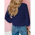 thumbnail image 3 of Arvbitana Women Knit Cardigan Long Sleeve V-neck Sweater Button Closure Hollowed Outwear Fall Casual Cropped Tops, 3 of 5