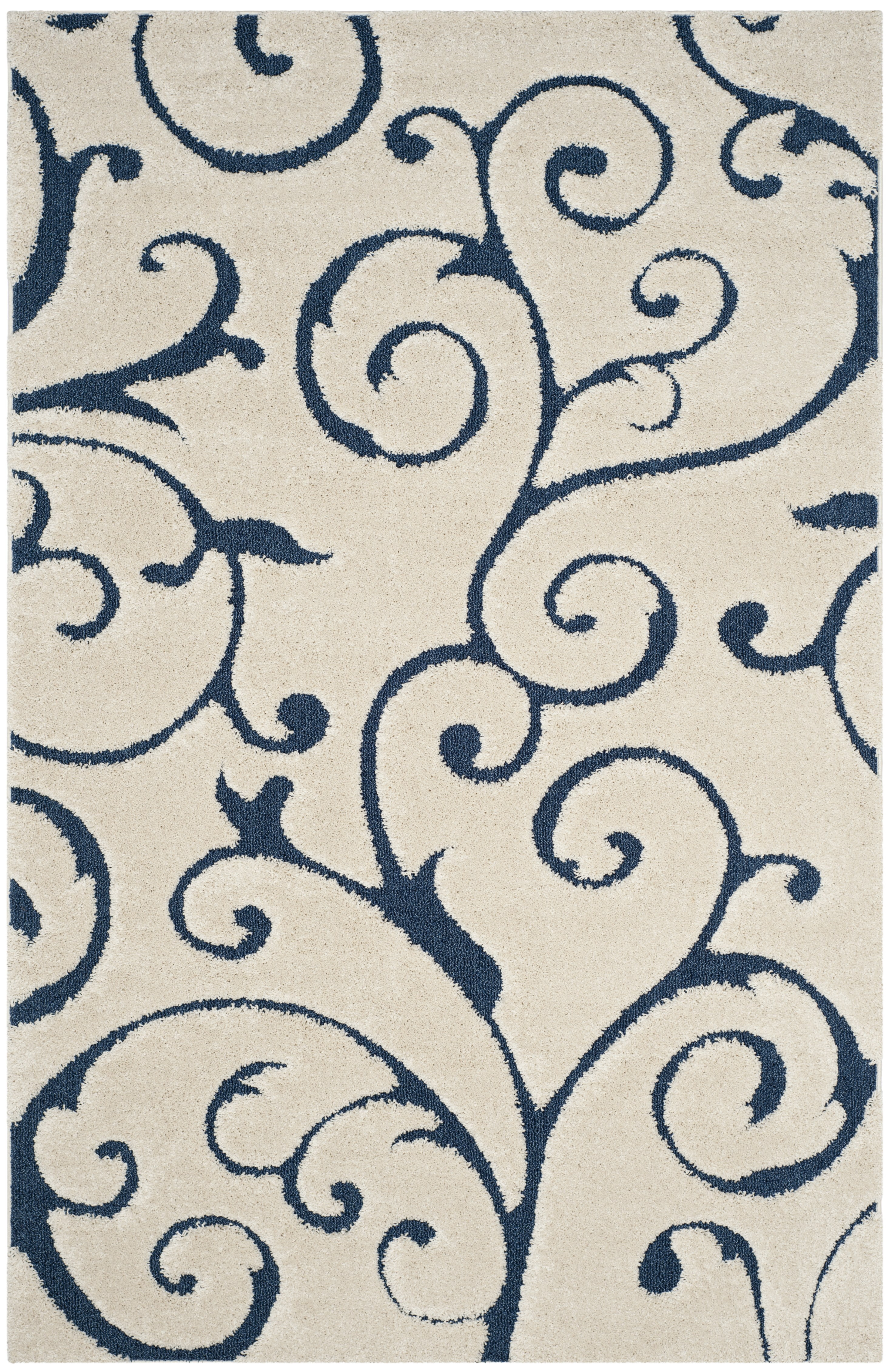 Safavieh Florida Doug Floral Vines Geometric Shag Area Rug, Cream/Blue, 6' x 8'