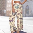 thumbnail image 2 of WTOBBY Women's Casual Halloween Print Elastic Waist Drawstring Pockets Wide Leg Straight Trousers, Seasonal Novelty Comfort Pants,Khaki L, 2 of 6