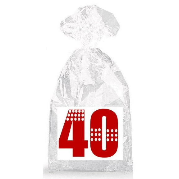 Red with Dotted Strips 40th Birthday Party Favor Bags with Ties - 12pack