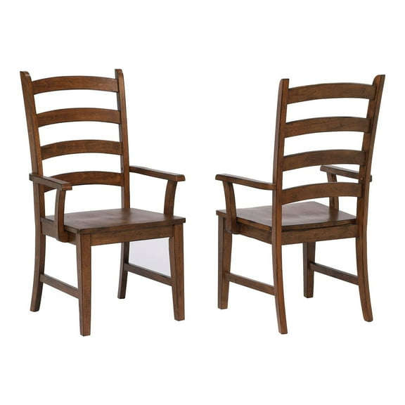 The Hamptons Collection Set of 2 Amish Brown Handcrafted Wooden Ladder Back Dining Armchairs 42”