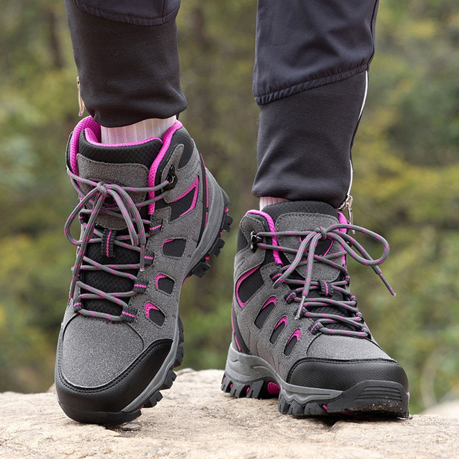 Win s Way Men's High Top Hiking Sneakers, Lightweight Ankle Support Trekking Shoes for Adventure