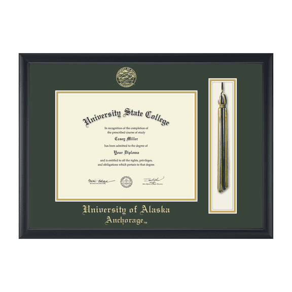 Framerly - UAA Tassel Diploma Frame with Williamsburg Green and Gold Mat