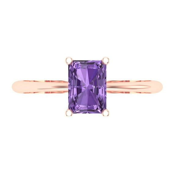 Solitaire Engagement Ring for Women - 1ct Simulated Alexandrite in 14K Rose Gold Promise Ring