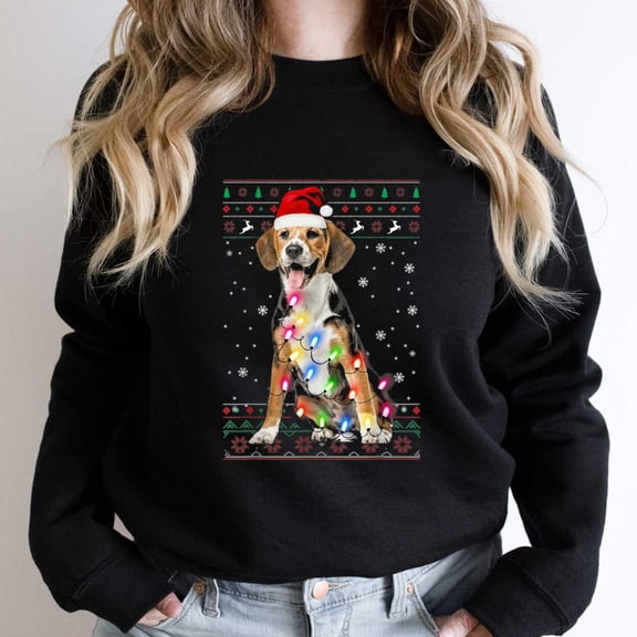 Beagle Christmas Sweater Funny Tree Lights Holiday Dog Graphic - Machine Washable SW6587 Unisex Sweatshirt, Up to Size 5XL