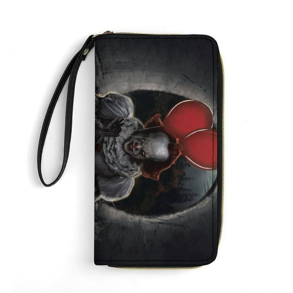 Pennywise Leather Wallet with Wristlet Credit Card Holder Zipper Clutch Stylish Purse for Women Men