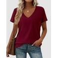 thumbnail image 3 of PRETTYGARDEN Women's V Neck T Shirts Summer Short Sleeve Spring Going Out Tops Casual Loose Fit Basic Tees Beach Clothes, 3 of 10
