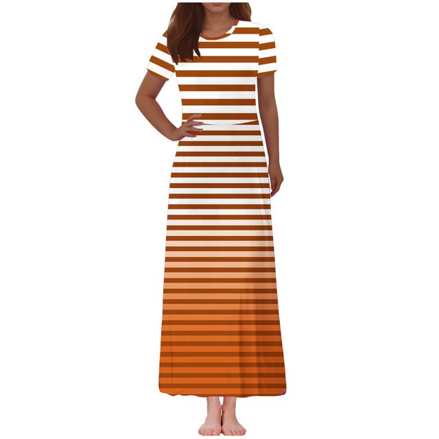 Vestido Corto de Verano de la Moda de las Mujeres Impreso de Manga Corta Cuello Redondo Tobillo de Longitud Vestido Casual