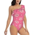thumbnail image 3 of Zufioo Cartoon Pigs and Hearts Print One-shoulder Ruffled One-piece Swimsuit, High Elastic Integrated Removable Chest Pad Swimsuit Suitable for Beach, Pool and Vacation-Medium, 3 of 6