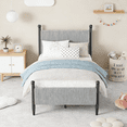 thumbnail image 6 of Twin Size Upholstered Bed Frame with Velvet Headboard, Soft Corduroy Fabric Platform Bed with Wooden Slats Support, No Box Spring Needed, Grey, 6 of 6