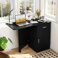 thumbnail image 2 of Costway Folding Computer Desk with Drawer Cabinet & Adjustable Shelf Wheel for Living Room, Black, 2 of 10