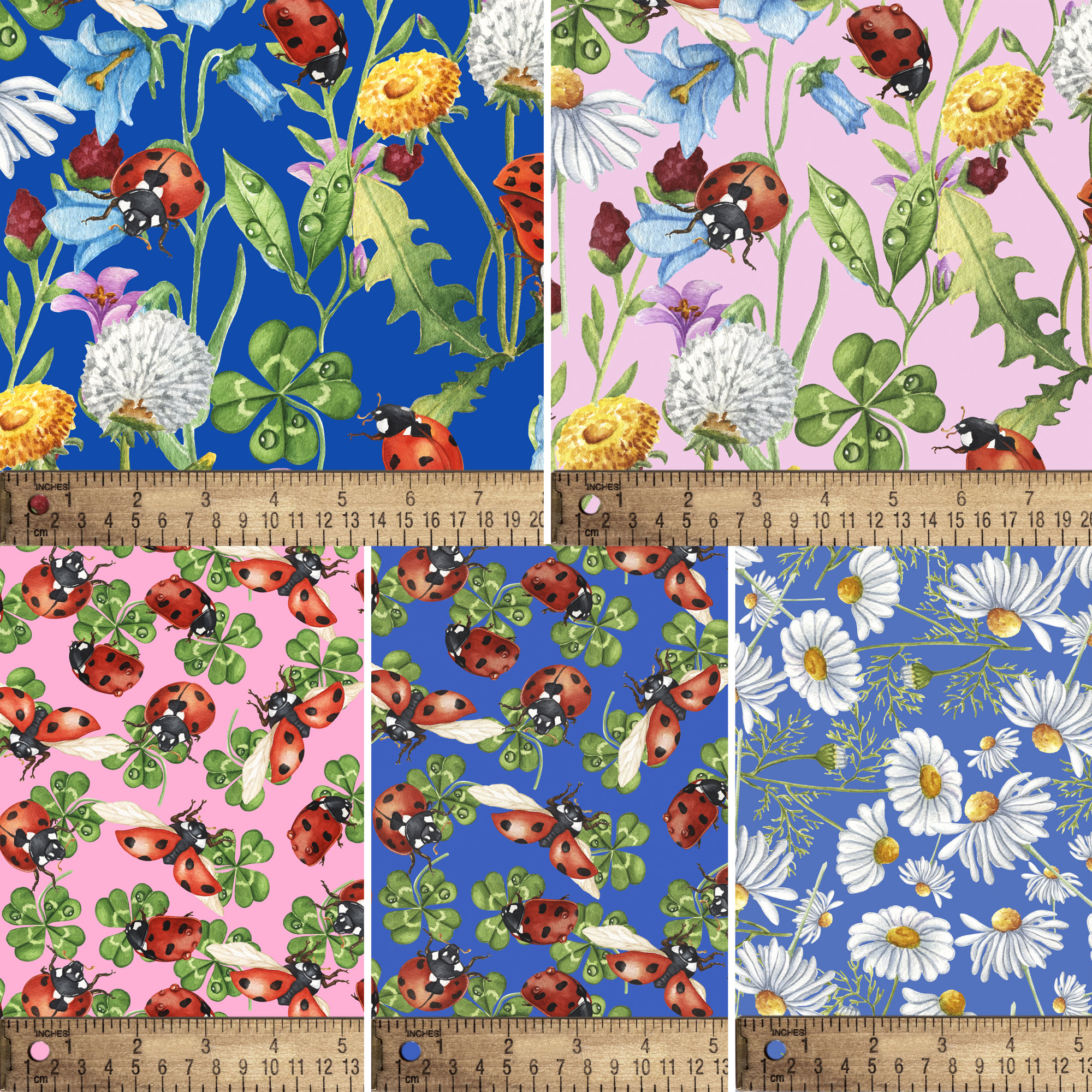 David Textiles 18" x 21" 100% Cotton Ladybug Lane, Multi-color, for Quilting & Sewing, 5 Pieces