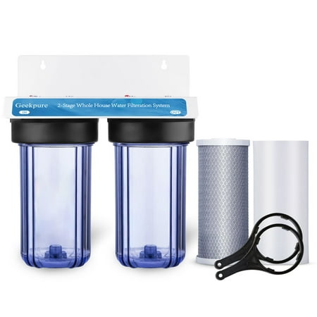 

Geekpure 2 Stage Whole House Water Filter System with 10-Inch Big Clear Housing PP and Carbon Filters-1 NPT