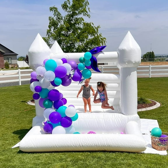 8' x 10' 100% Vinyl White Bounce House with Ball Pit and Air Blower