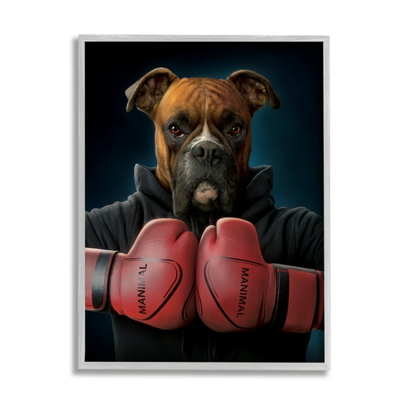 Stupell Industries Boxing Boxer Dog Animals & Insects Painting Gray Framed Art Print Wall Art, 11 x 14