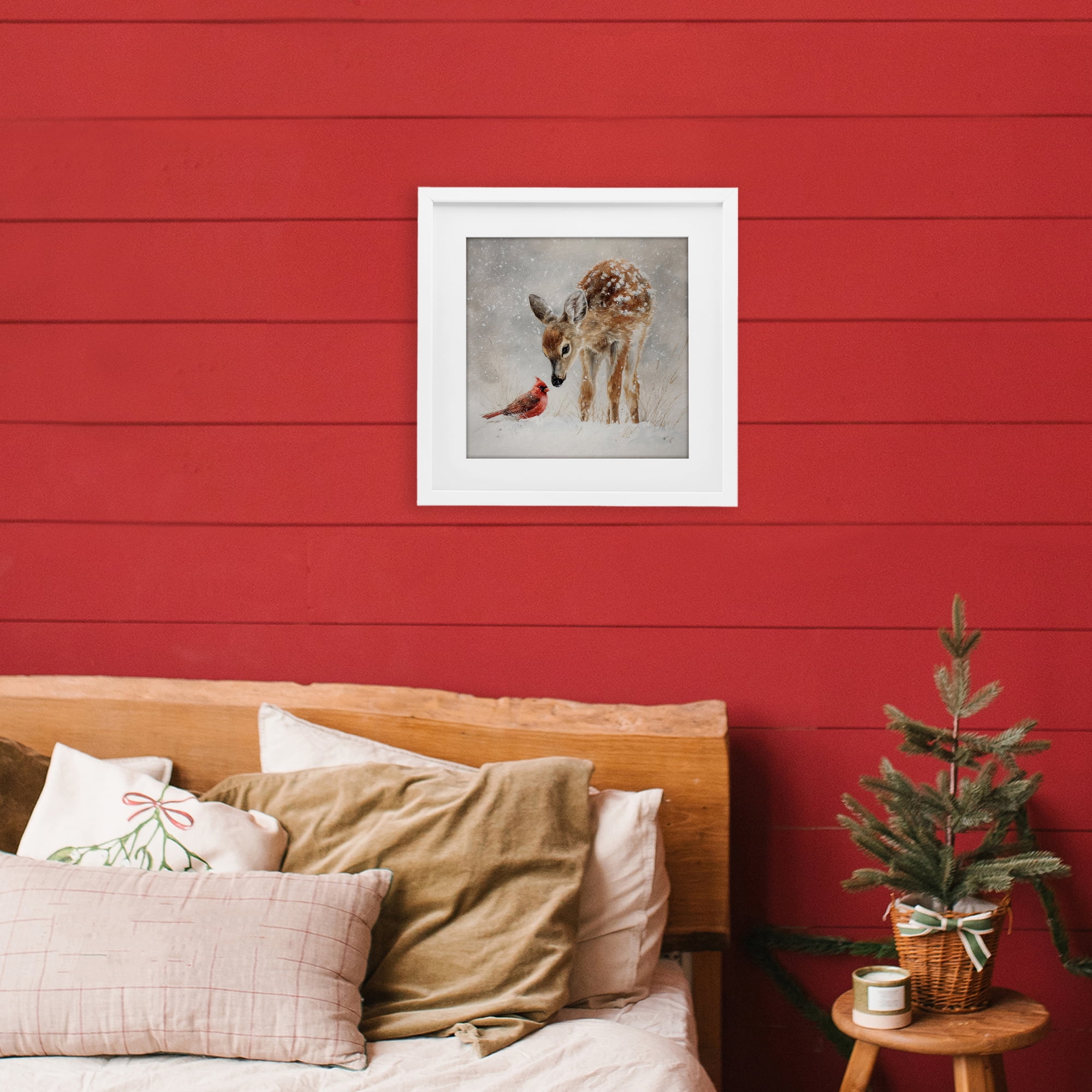 Stupell Industries Little Fawn & The Cardinal White Framed Print Under Glass, design by Tina LeCour