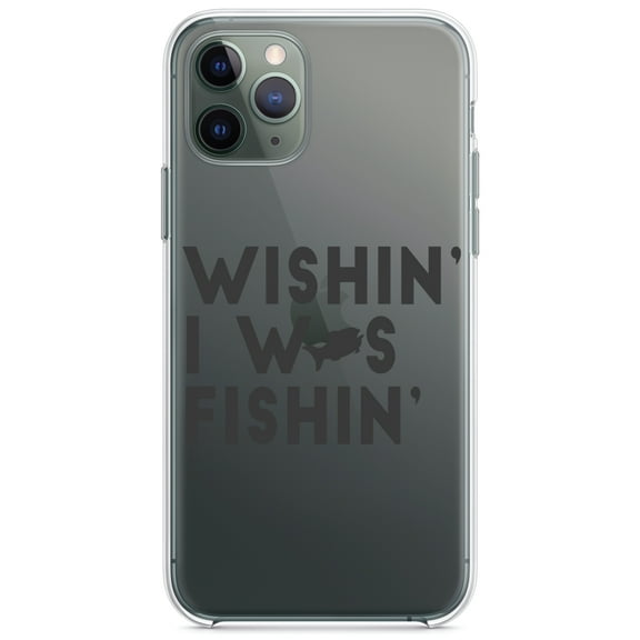 DistinctInk Clear Shockproof Hybrid Case for iPhone 11 Pro (5.8" Screen) - TPU Bumper Acrylic Back Tempered Glass Screen Protector - Wishin' I was Fishin'