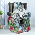 thumbnail image 4 of Exotic Soft Flannel Fleece Throw Blanket, Outline Octopus with Tropical Leaves Hibiscus and Plumeria Flowers Illustration, Cozy Plush for Indoor and Outdoor Use, 50" x 70", Multicolor, by Ambesonne, 4 of 5