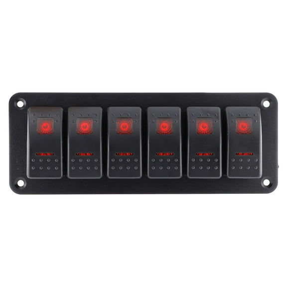Geloo 6 Gang Rocker Switch Panel on/off Pre-Wired Switches Aluminum Switch Panel Waterproof Switches for 12V/24V Automotive Cars Marine Boats RVs Trailers