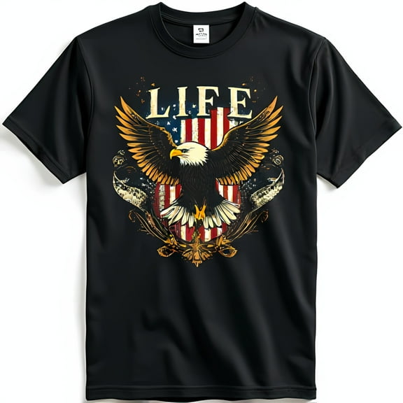 Bald Eagle Graphic T-Shirt LIFE Design with Black Tee