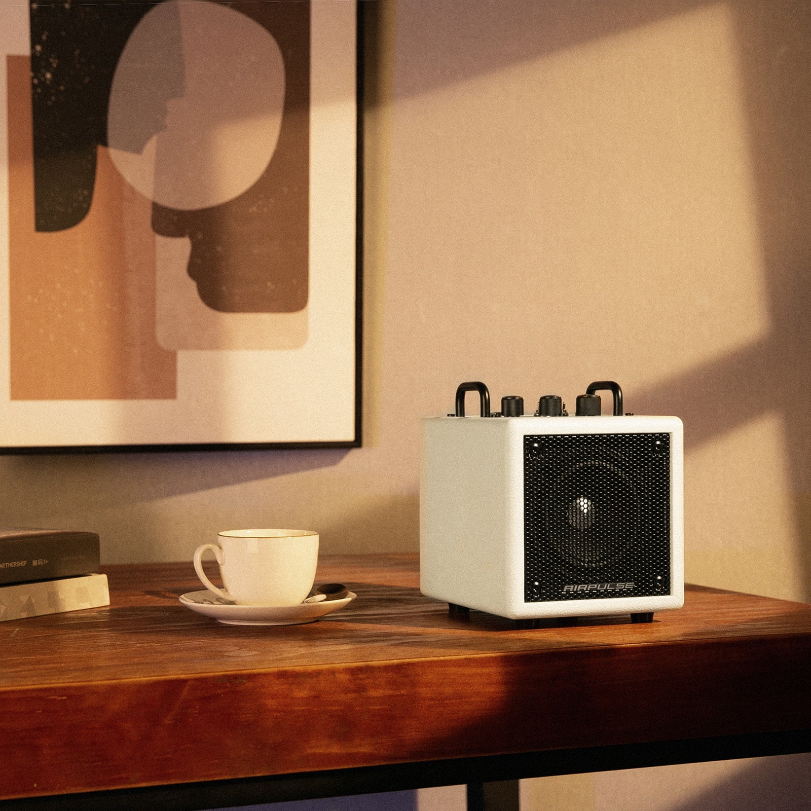 Airpulse Edifier Powered Bluetooth Speaker, Compact Countertop Speaker with Aux Line Input for Home Office Party - White