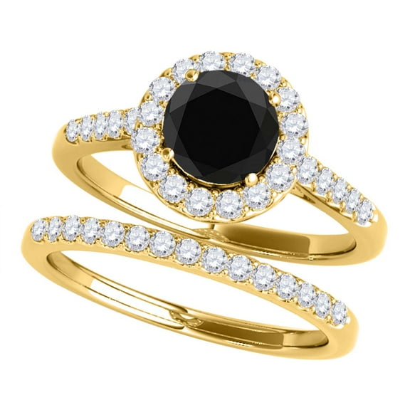 Mauli Jewels Engagement Rings for Women 1.50 Carat Halo Black Diamond Bridal Set 4 Prong-Setting 14k Yellow Gold