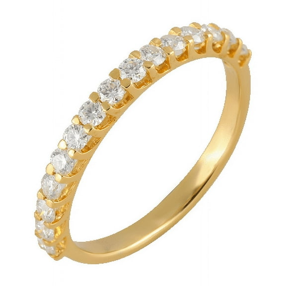 SOLITAIRE JEWELS 18K Solid Yellow Gold Half Eternity Wedding Band For Women with 0.37 Ct Round Moissanite Diamond