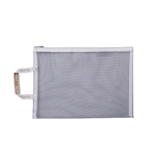 White Mesh Handheld Bag Transparent Nylon Zipper Pouch For Documents Cosmetics Toys A4 Size