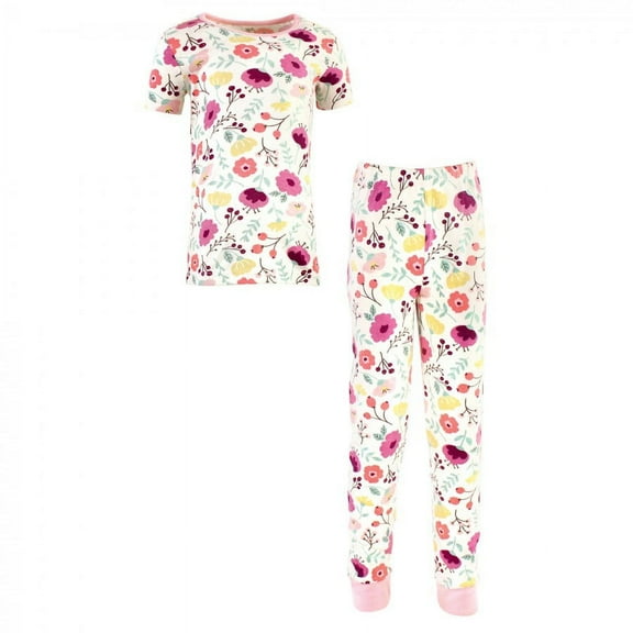 Touched by Nature Toddler and Kids Girl Organic Cotton Tight-Fit Pajama Set, Botanical, 18-24 Months