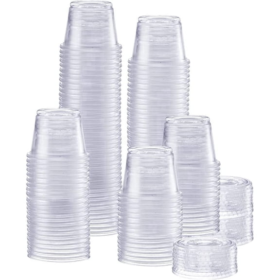 GUSTO 1 oz Plastic Cups with Lids, Disposable Portion and Souffle Cups for Jello, Sauces and Condiments, 200 Count