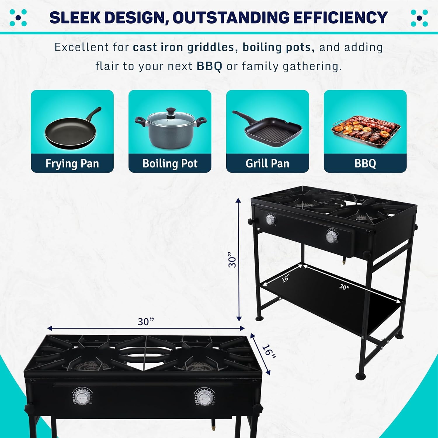SONRET - Double Burner Propane Camping Gas Stove - with Detachable Legs & Bottom Shelf
