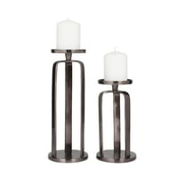 CosmoLiving by Cosmopolitan 2 Candle Black Aluminum Geometric Pillar Candle Holder, Set of 2