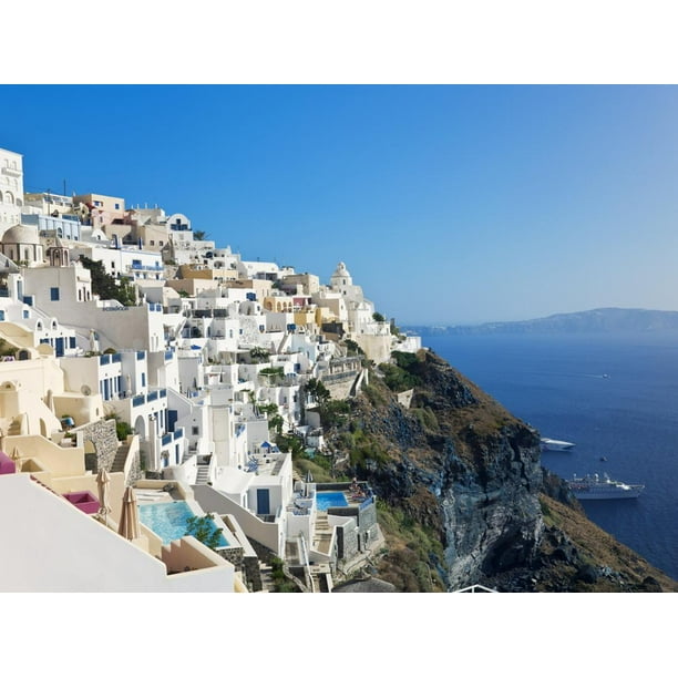 Elevated View Of Fira Santorini Thira Cyclades Islands Aegean Sea Greek Islands Greece Print Wall Art By Gavin Hellier Walmart Com Walmart Com
