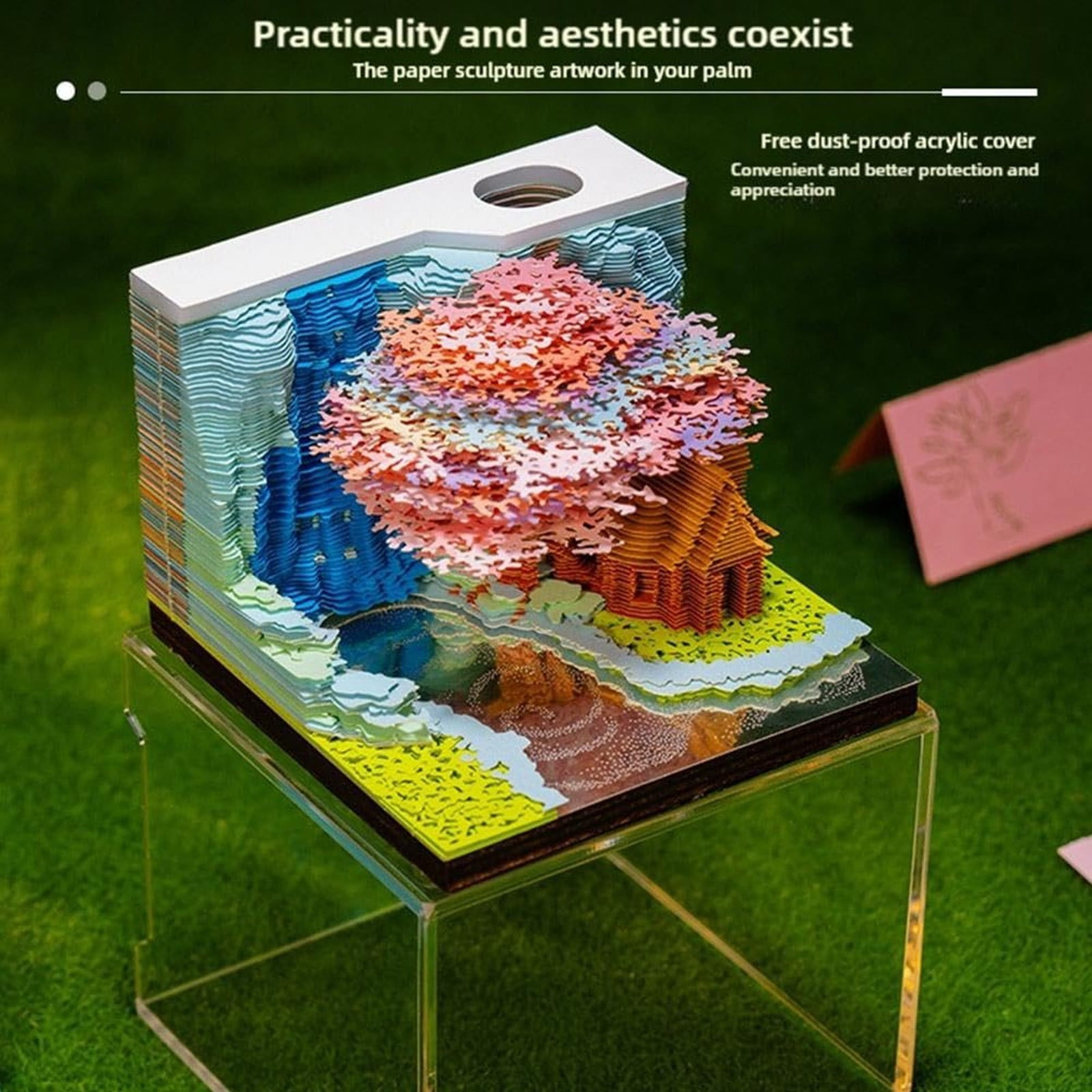 Goowood 3D Calendar 2026 Timepiece Calendar with LED Lights Paper Carving Art 3D Memo Pad Tear Away Calendar for Home Office Desk Decor