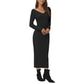 thumbnail image 2 of INSPIRE CHIC Robe Midi Décontractée à Manches Longues Col en V Automne Hiver pour Femmes m Noir, 2 of 5
