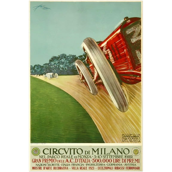 Milano Grand Prix 1923 - Vintage Racing Poster - Race Auto Posters (8x12Inches(US/CANonly))
