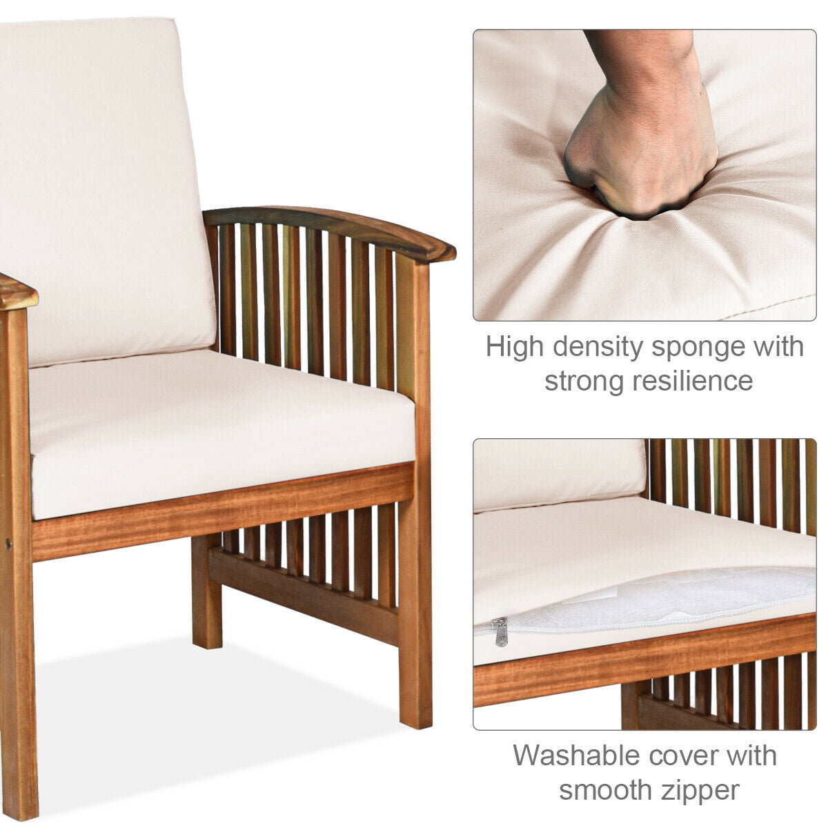 Gymax 8PCS Wooden Patio Conversation Set Outdoor Furniture Set w/ Cushions White