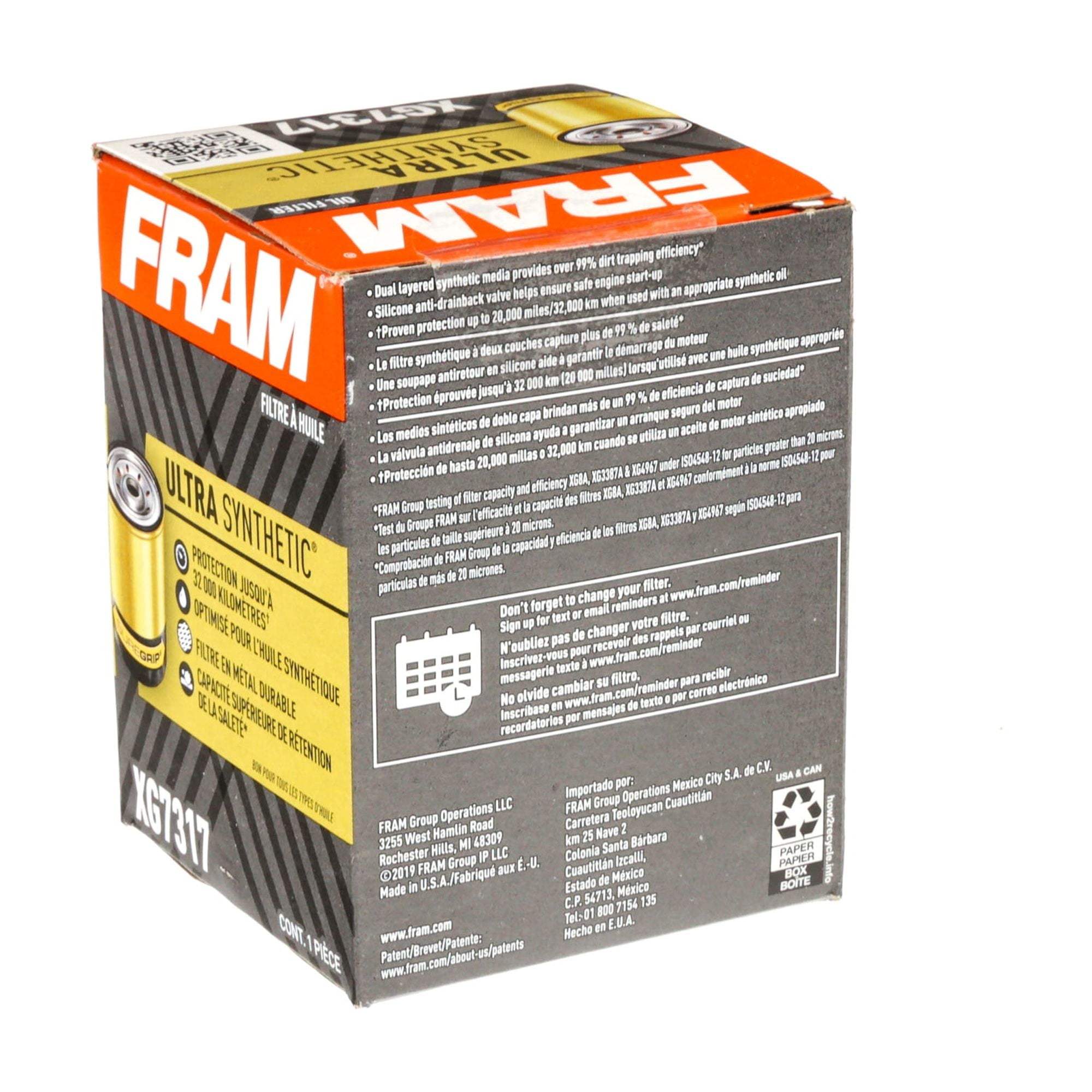 FRAM Ultra Synthetic Oil Filter, XG7317, 20K mile Replacement Oil Filter for Select Acura, Honda, Nissan Vehicles
