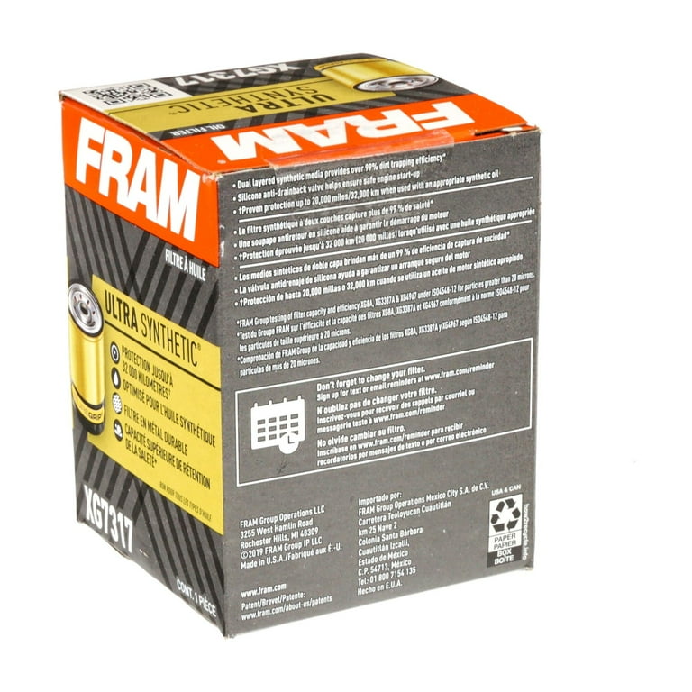 FRAM Ultra Synthetic Oil Filter, XG7317, 20K Mile Engine