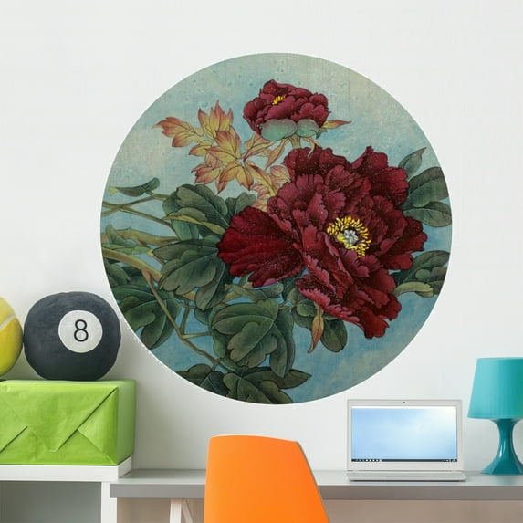 Blooming Burgundy Peony Wall Decal Wallmonkeys Peel and Stick Floral Graphic (36 in W x 36 in H) WM502712