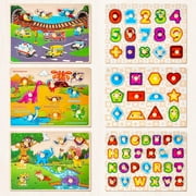 SYNARRY Wooden Peg Puzzles for Toddlers 1-3, 6-Set Animal Jigsaw Puzzles with Storage Rack, Education Toddler Puzzles Toys Gifts for 2 3 Years Boys Girls