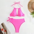 thumbnail image 5 of Womens Swimsuits Solid Color Hollow Out Halter Sexy Bra And High Waisted Panty Set Two Piece Tankinis Set Swimwears Bathing Suits,Pink,L, 5 of 6