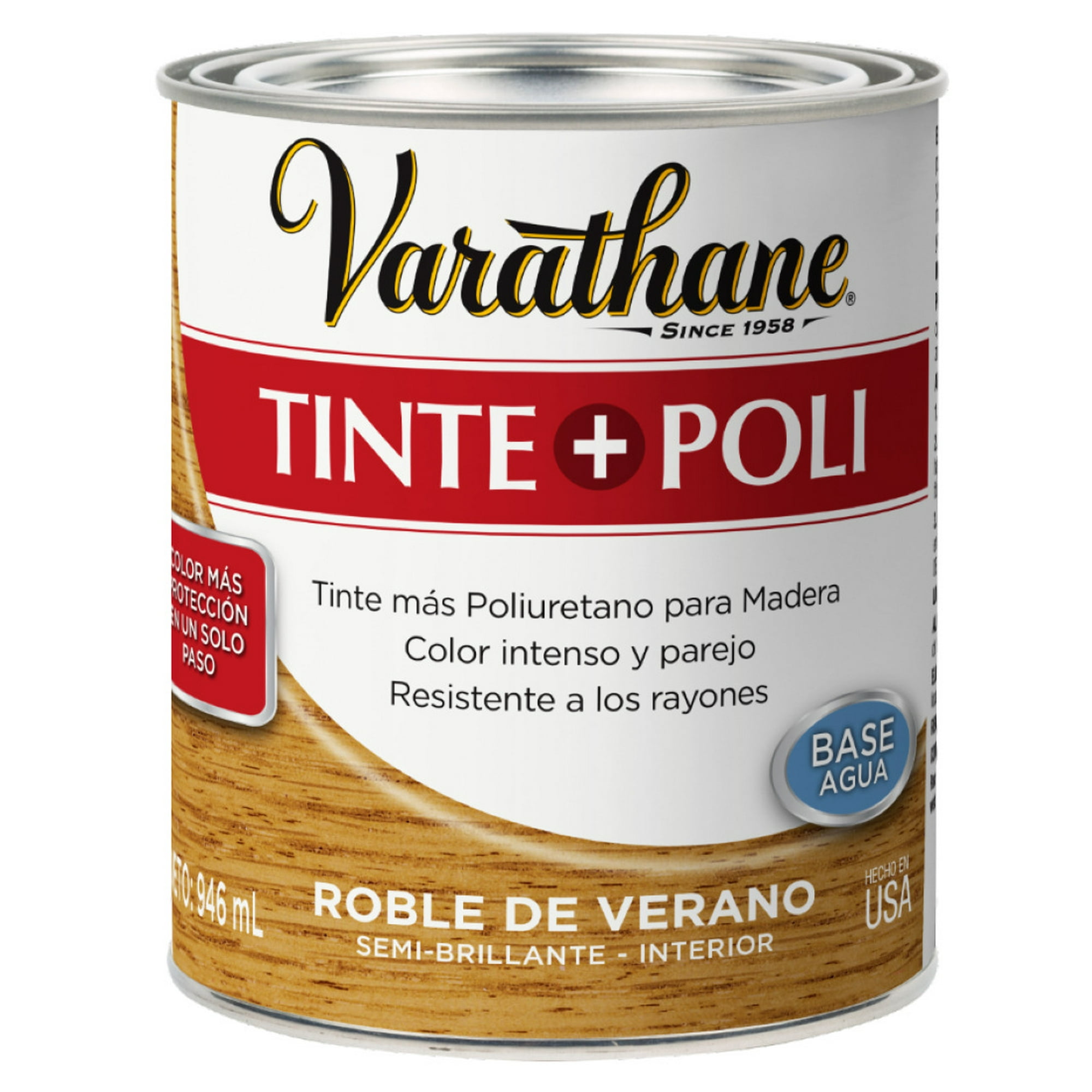 Barniz De Poliuretano + Tinte Base Agua 946Ml Roble Verano