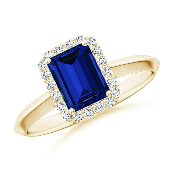 ANGARA Lab Grown 1.05 Ct Blue Sapphire Halo Engagement Ring for Women in 14K Yellow Gold (Size-7x5mm) | September Birthstone, Anniversary, Jewelry Gift for Women | Lab-Grown Blue Sapphire Ring